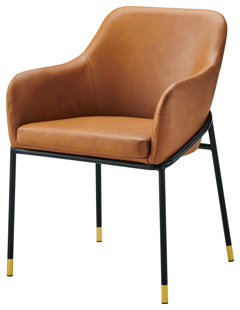Dining Chair, Set of 2, Tan Black, Vegan Leather, Modern Bistro Hospitality