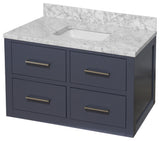 Helsinki 42" Floating Wall Mounted Bathroom Vanity, Marine Gray, Carrara Marble