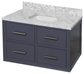 Helsinki 42" Floating Wall Mounted Bathroom Vanity, Marine Gray, Carrara Marble