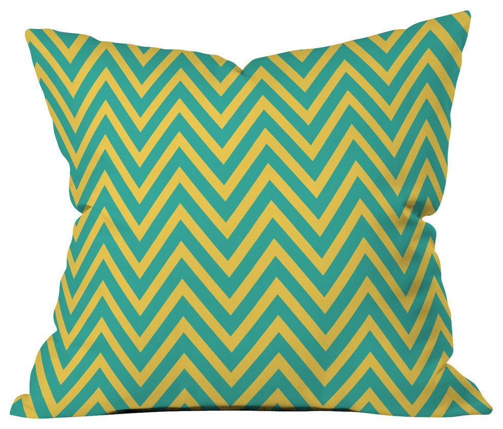 Allyson Johnson Teal Chartreuse Chevron Outdoor Throw Pillow