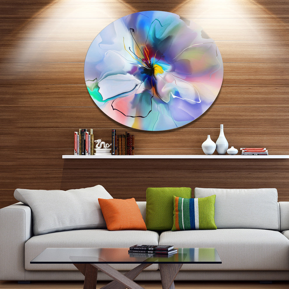 Abstract Creative Blue Flower, Floral Round Metal Wall Art, 11"