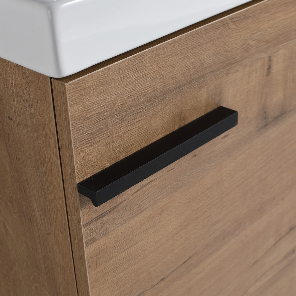 18 in. Wall-Mounted Small Bathroom Vanity With Ceramic Sink, Imitative Oak