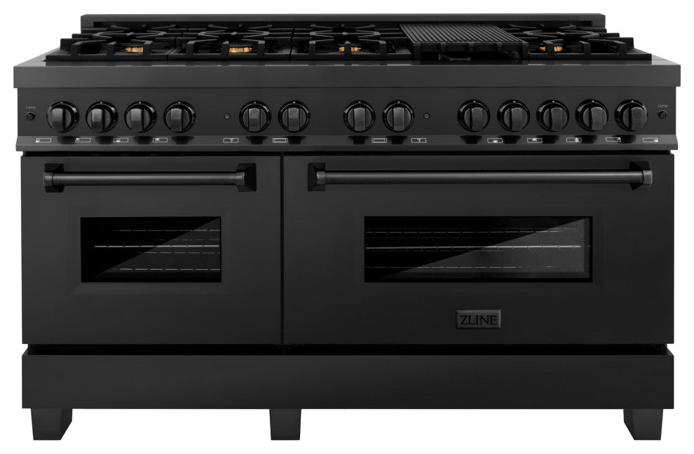ZLINE Freestanding Range in Black Stainless Steel with Brass Burners (RAB-60)