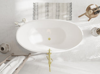 Igor 59" Soaking Bathtub, Glossy White With Brushed Gold Trim