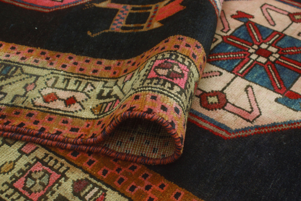 Fine Vintage Distressed Tansholpan Charcoal/Navy Runner, 3'6x10'4