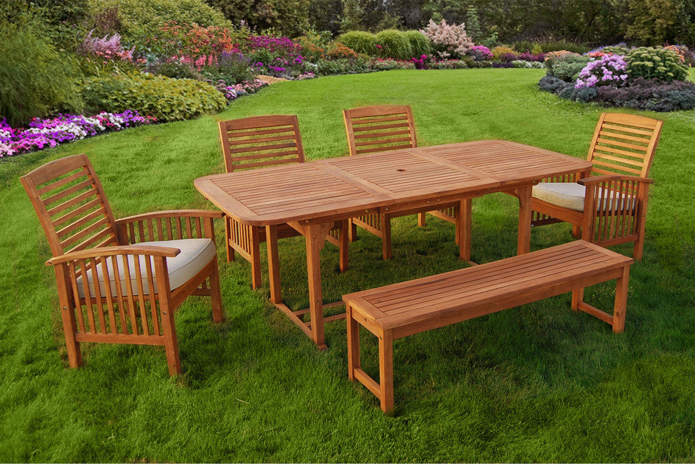 6-Piece Acacia Patio Dining Set With Cushions, Brown