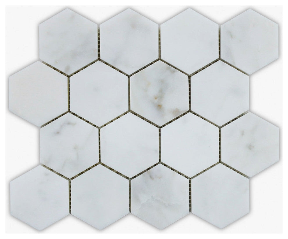 Calacatta Polished 3" Hexagon Marble Mosaic