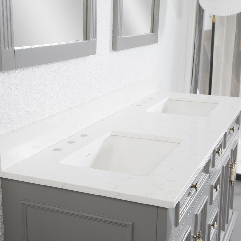 60 In Bath Vanity Set with 2 Mirror Cabinets, Quartz Top, 2 cUPC Certified Sinks, Titanium Grey