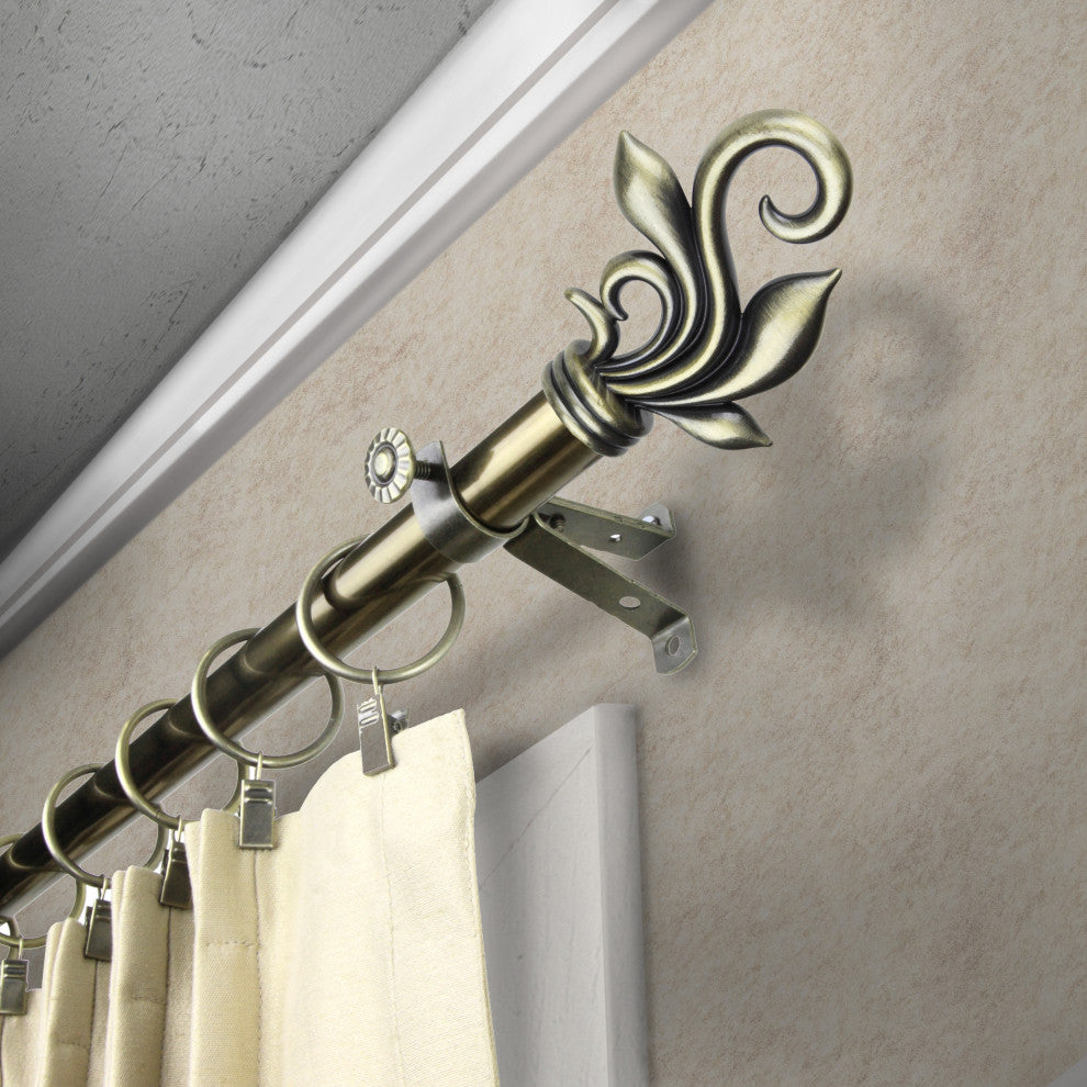 Giles 13/16" dia. Curtain Rod, Antique Brass, 18-28"
