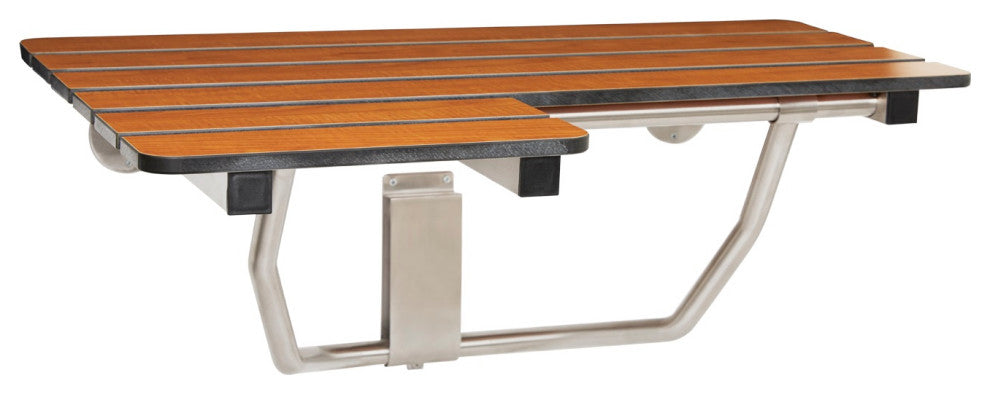 Teak Phenolic Wall-Mount Folding Transfer Bench Shower Seat, Right-Handed, 26"