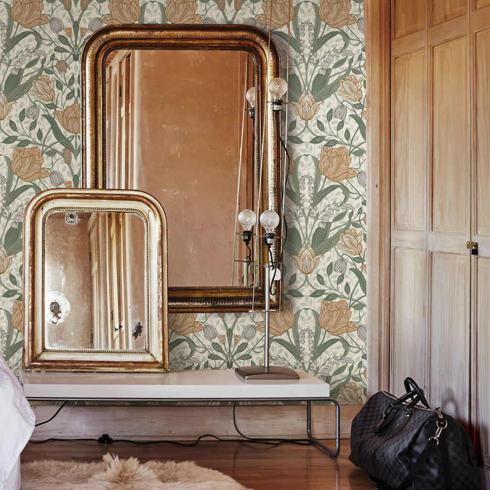 Tulipa Green Floral Wallpaper Bolt
