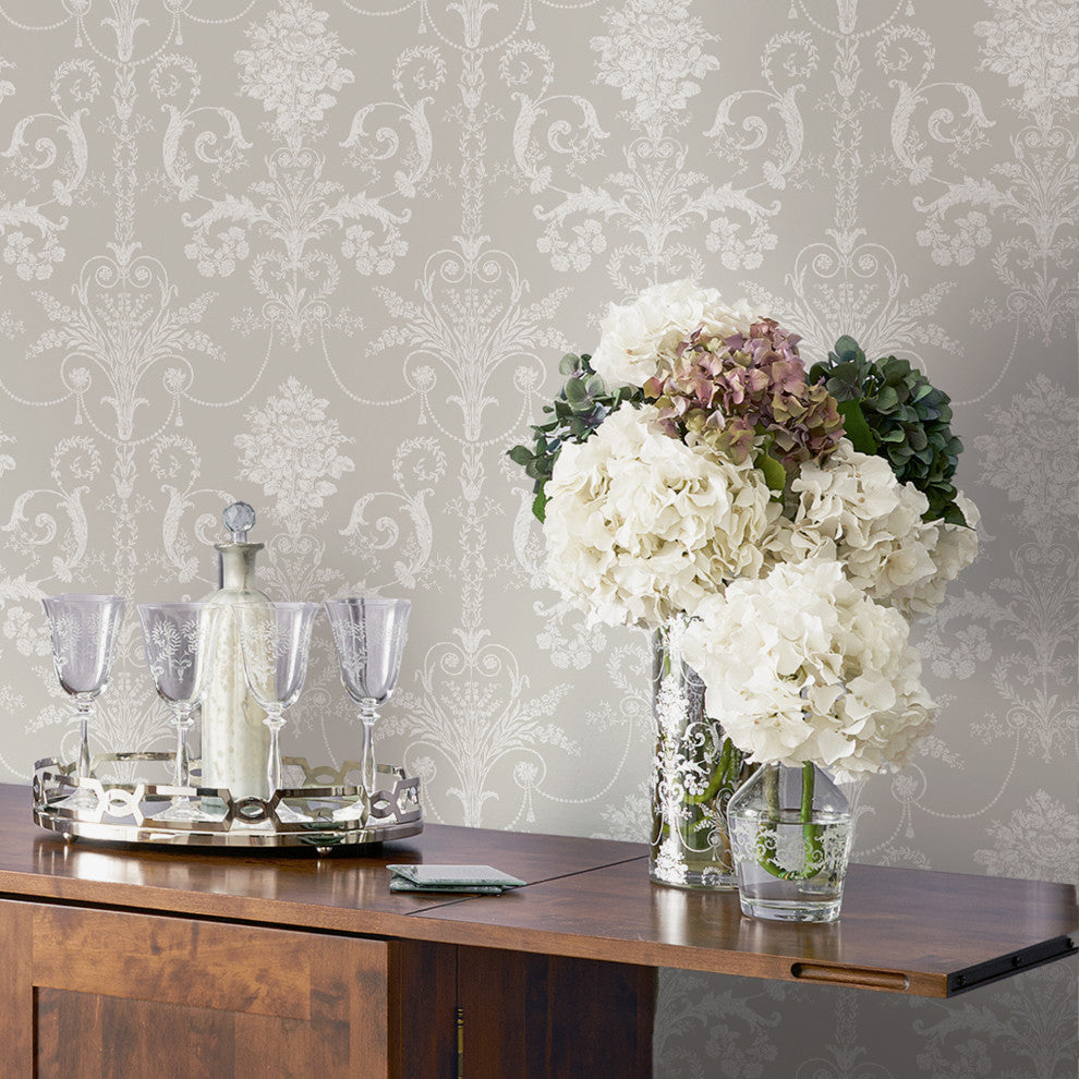 Laura Ashley Josette Wallpaper, White/Dove Grey