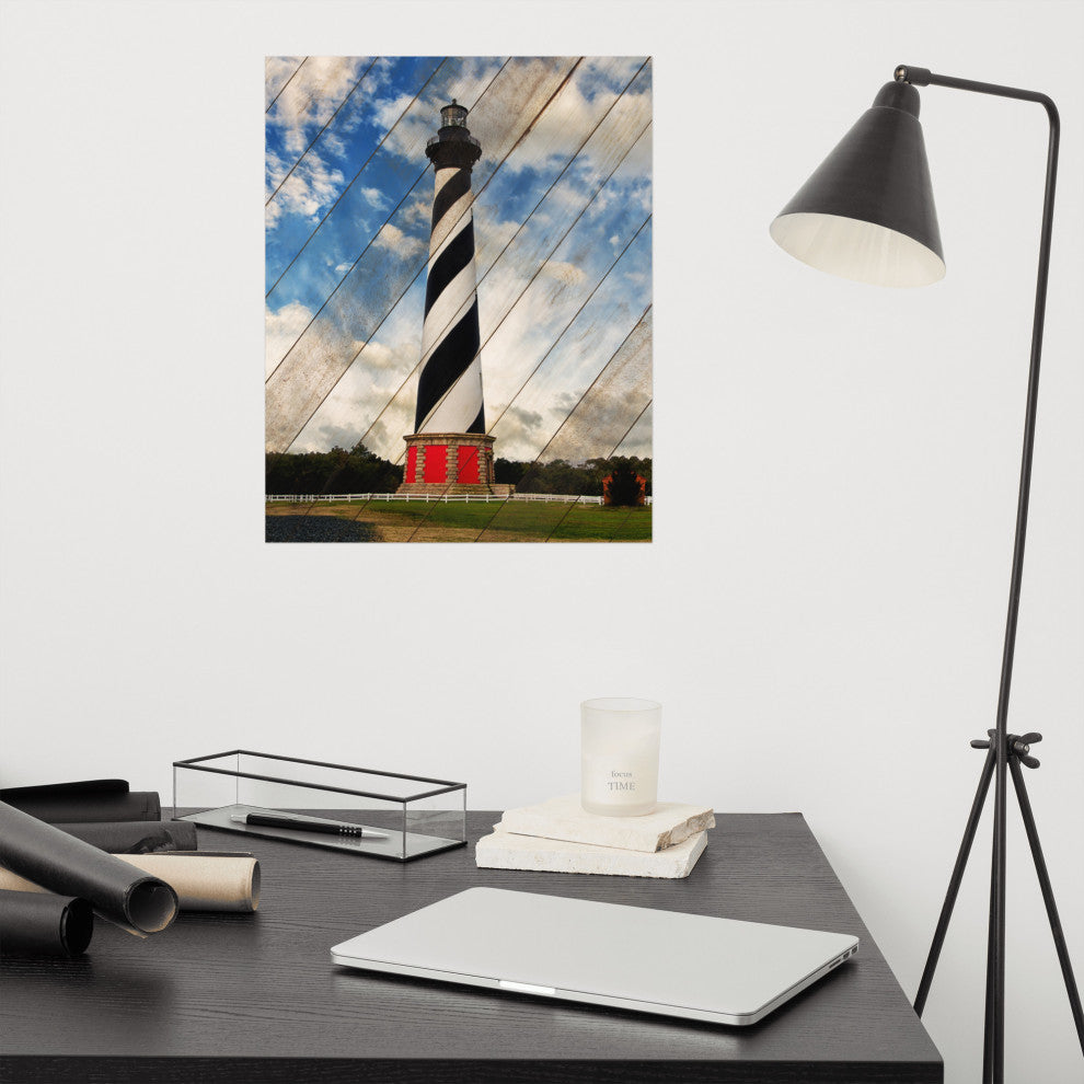 Faux Wood Cape Hatteras Lighthouse Landscape Photo Unframed Wall Art, 16" X 20"
