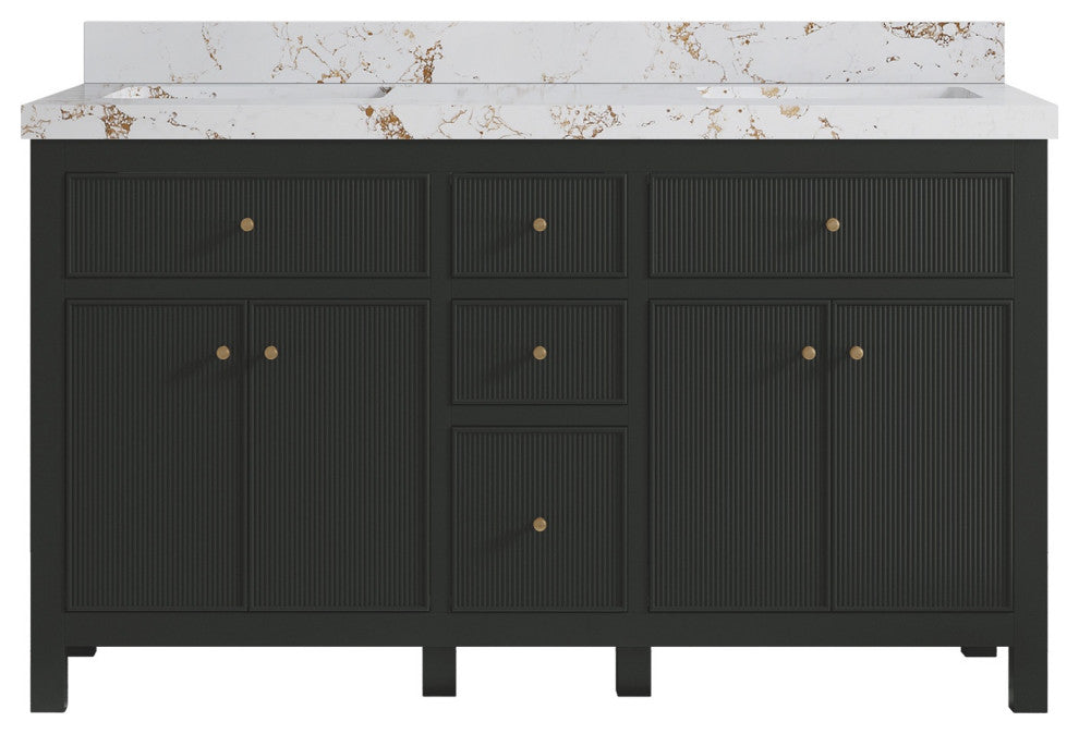 Sonoma 60" Double Sink Bath Vanity in Black Top, 2" Viola Gold