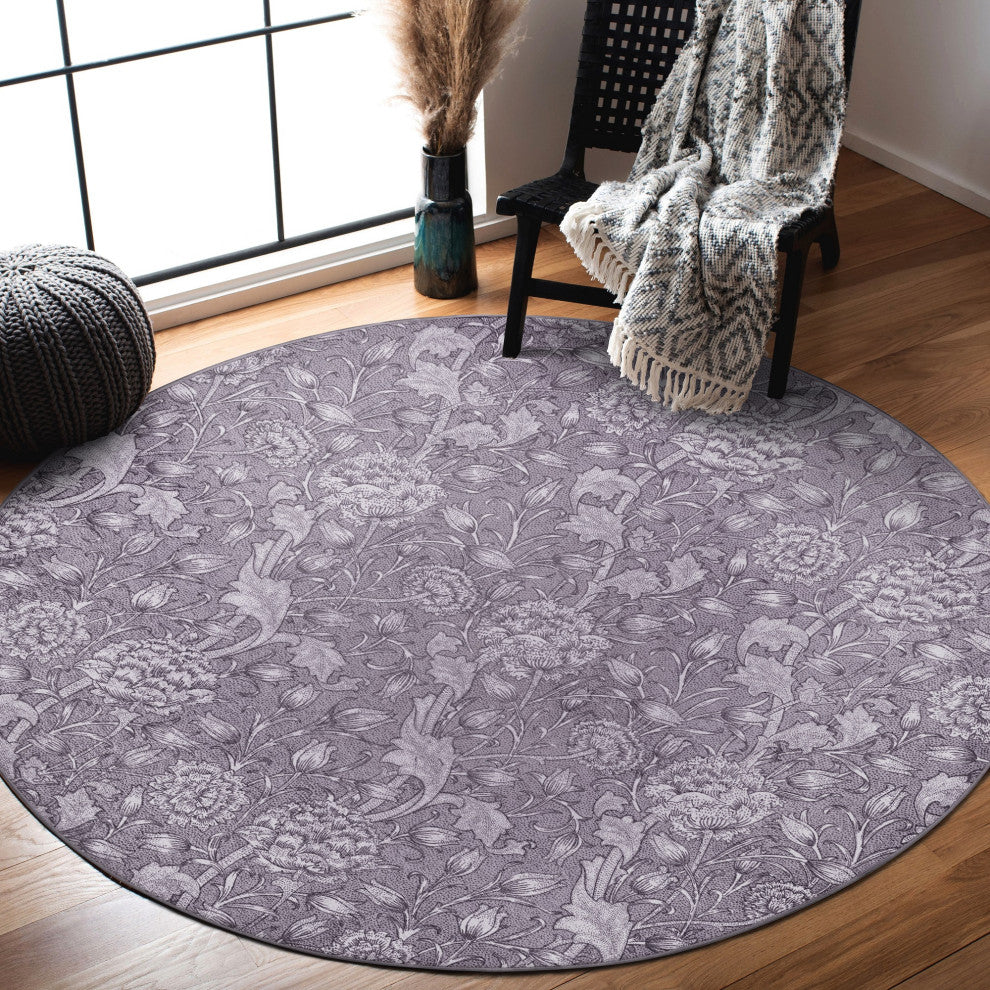 My Magic Carpet Washable Rug Kalini Floral Woodland Brown, 6' X 6'
