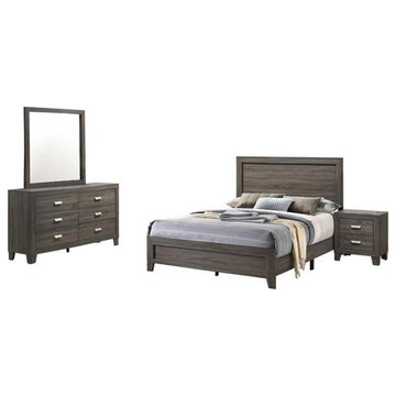 Rustic Wood Gray 4pc Bedroom Set in Queen with Dresser Mirror and Nightstand