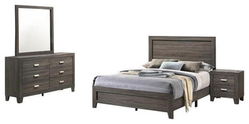 Rustic Wood Gray 4pc Bedroom Set in Queen with Dresser Mirror and Nightstand
