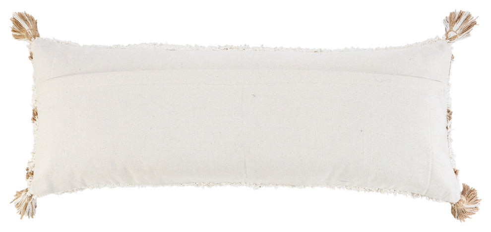 Ox Bay Handwoven White/Brown Diamond Cotton Blend Pillow Cover, 14"x36"