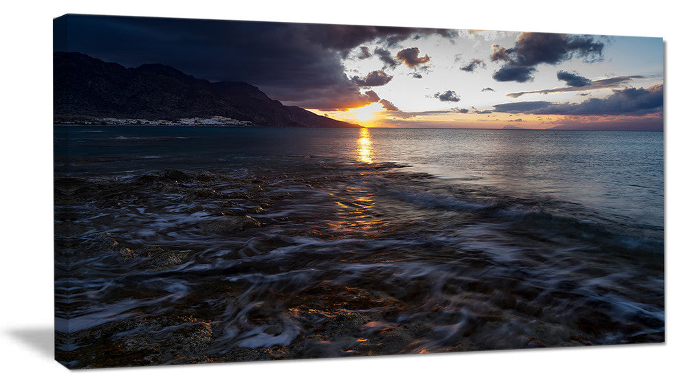 "Gloomy Sea Coast At Sunrise" Modern Seashore Canvas Art, 40"x20"