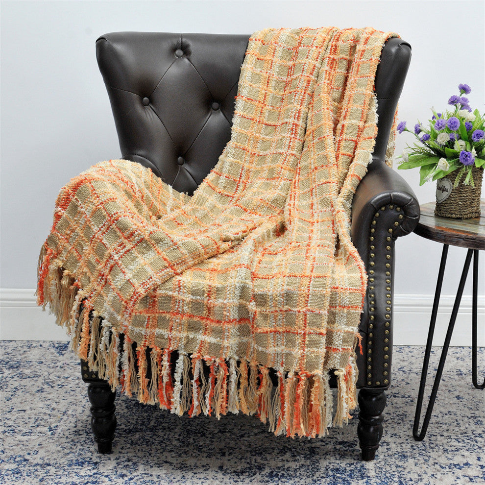 Multi Color Chenille Throw, Burnt Orange, 50x60