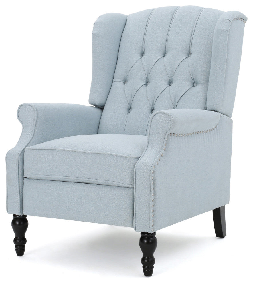 GDF Studio Elizabeth Tufted Back Recliner, Light Sky/Fabric
