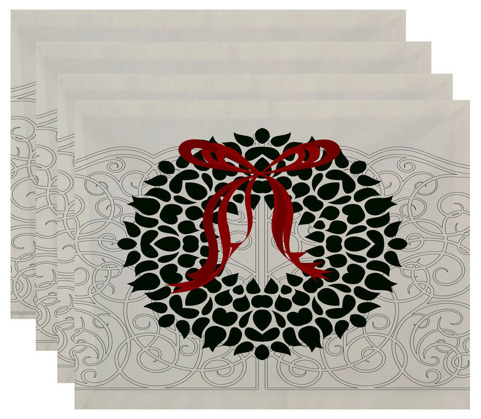 Decorative Holiday Placemat, Set of 4 Floral, Green