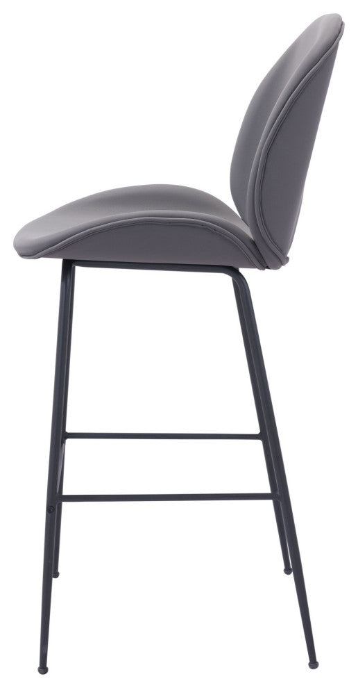 Bar Stool Chair Barstool, Steel Metal, Fabric, Gray, Black, Cafe Bistro