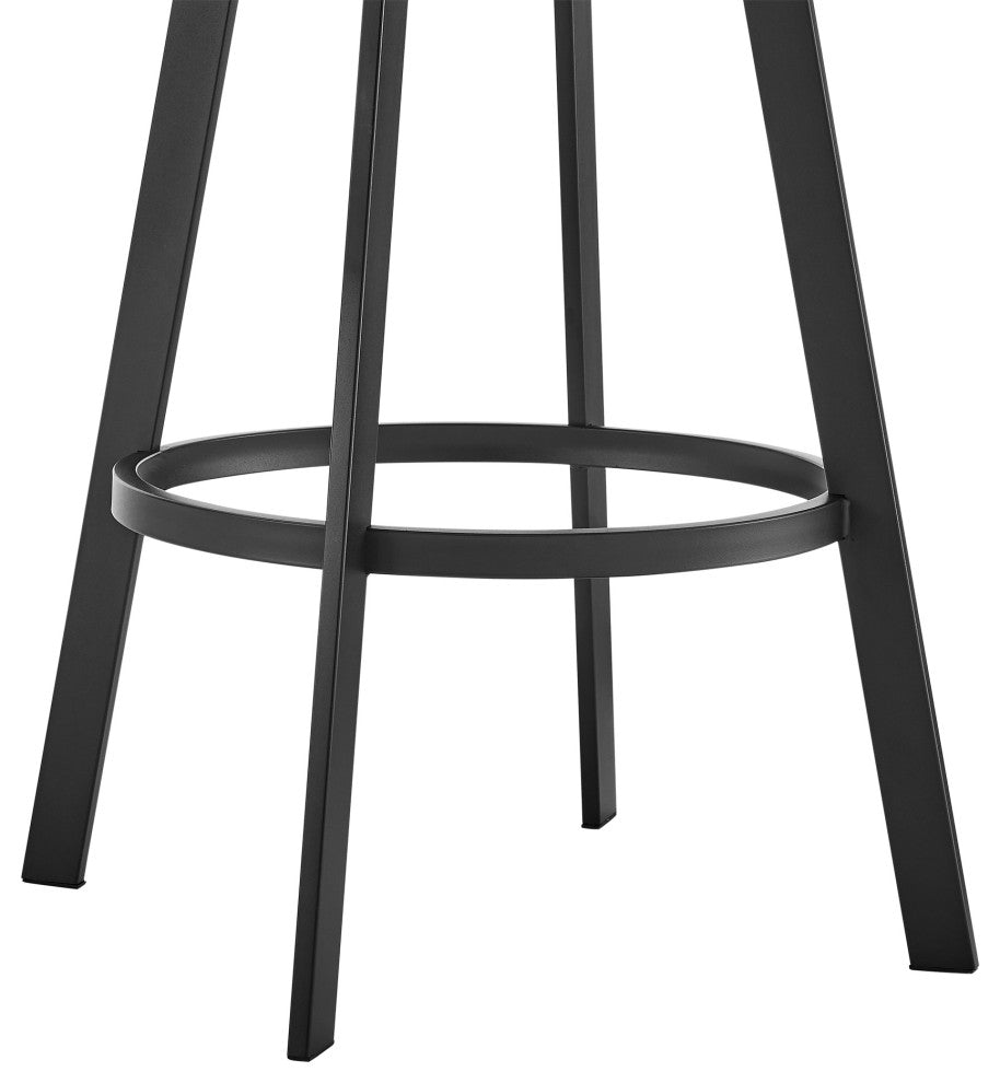 Ramona 26" Counter Stool With Matte Black Iron and Black Faux Leather, Beige, 30 Inch, Swivel