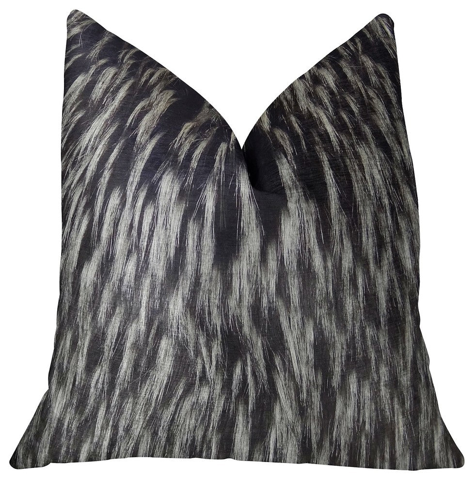 Wolf Fur Lover Black White Handmade Luxury Pillow, 12"x20"
