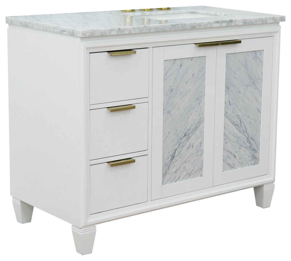 43" Single Vanity, White Finish With White Carrara