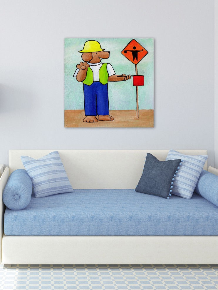 Marmont Hill, "Give a Dog a Work Zone" by Janet Nelson on Wrapped Canvas, 32x32