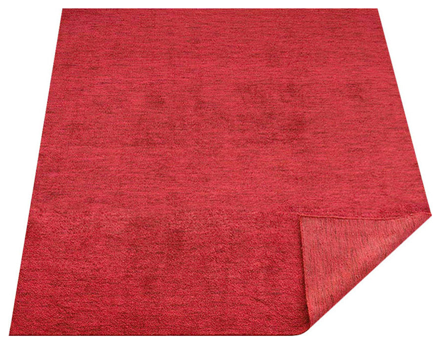 Hand Knotted Loom Silk Mix Area Rug Solid Red