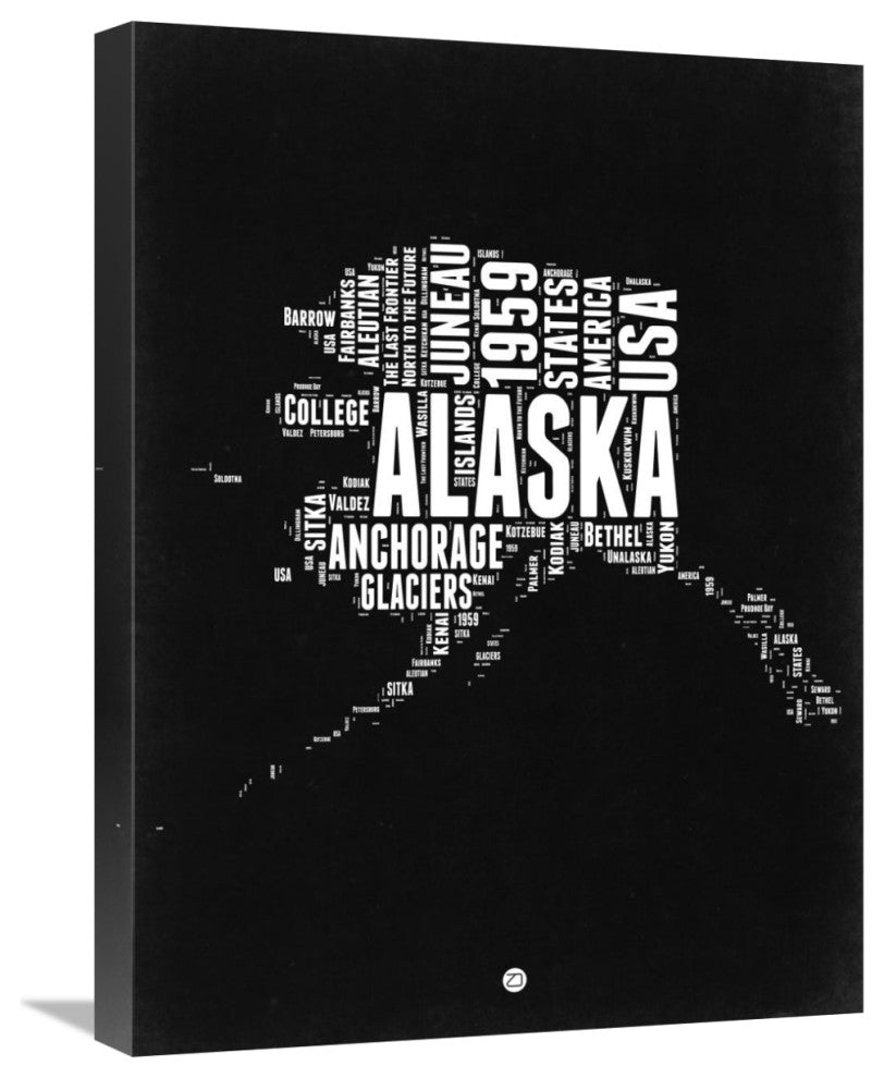 "Alaska Black and White Map" Fine Art Print