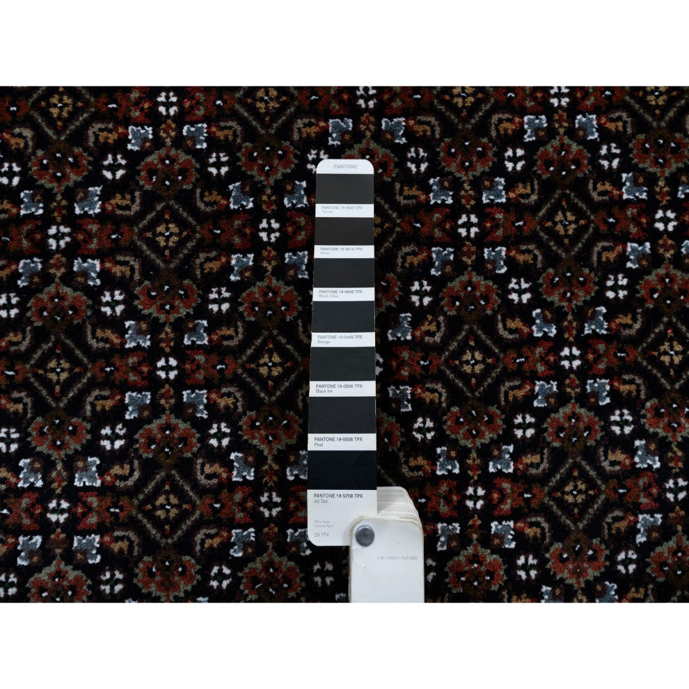 Black Hand Knotted Wool and Silk Herati 175 KPSI Oriental Rug, 3'0"x5'1"