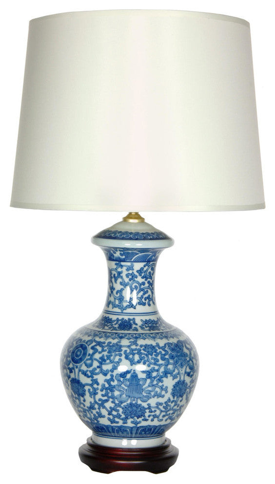 24.5" Blue and White Porcelain Round Vase Lamp