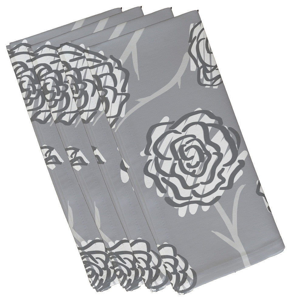 Spring Floral 2, Floral Print Napkin, Gray, Set of 4