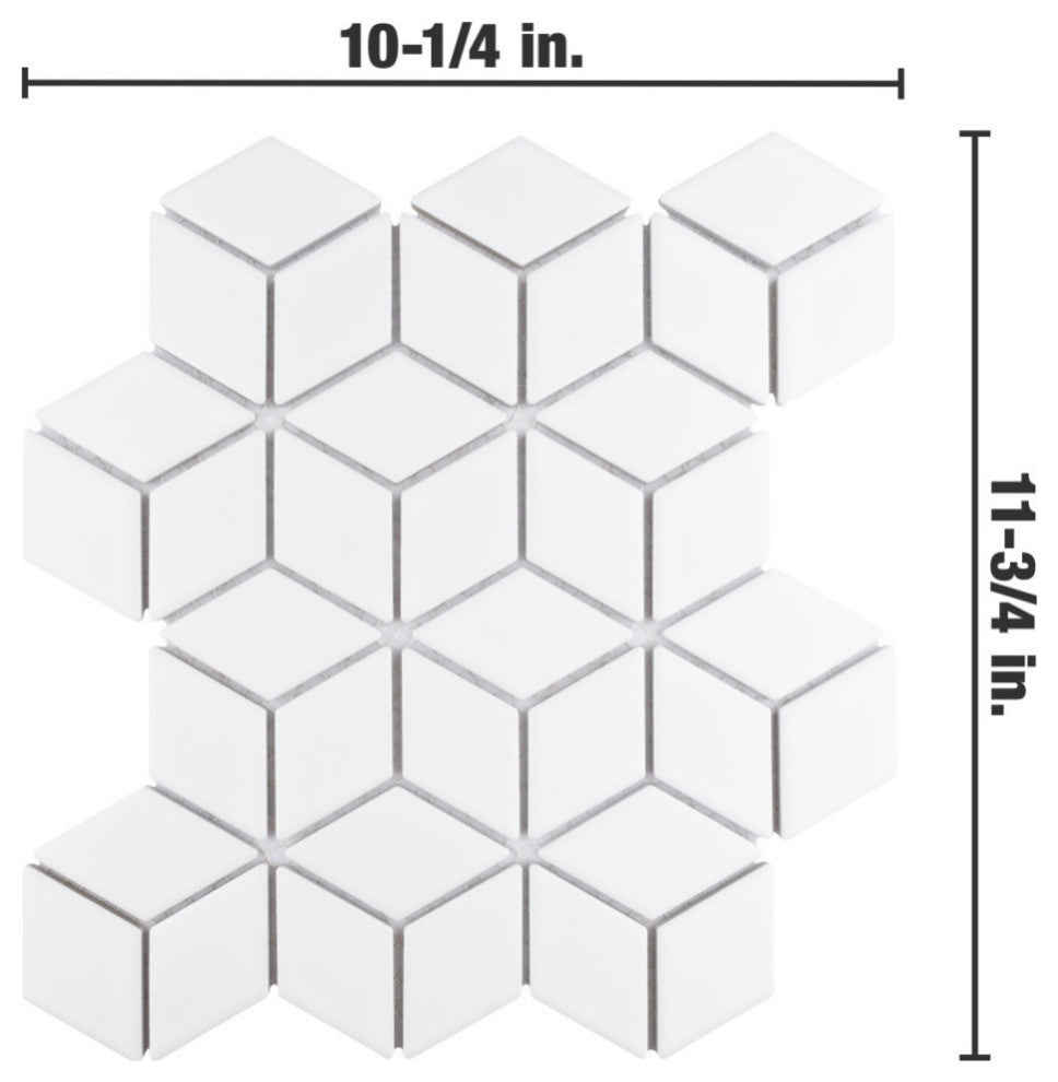 Hudson Rhombus Matte White Porcelain Floor and Wall Tile