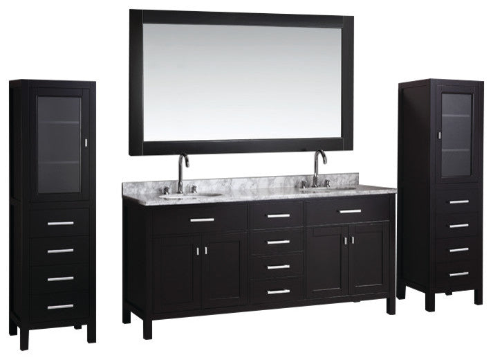 London 72" Double Sink Vanity Set With 2 Matching Linen Cabinet, Espresso