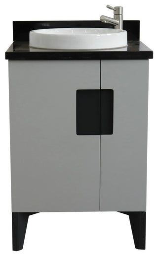 25" Single Sink Vanity, Light Gray Finish With Black Galaxy Granite