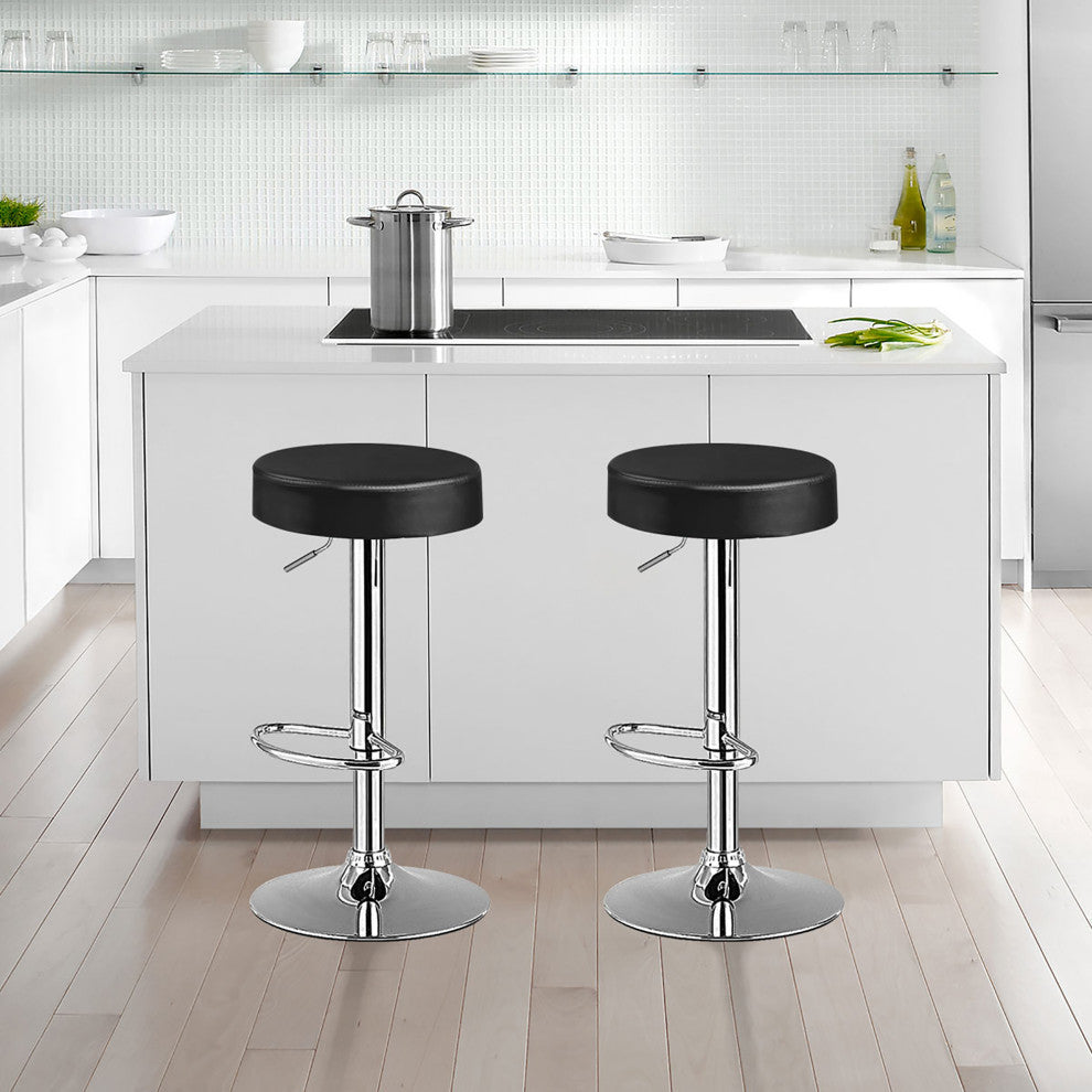 Costway 1 PC Round Bar Stool Adjustable Swivel Pub Chair U Leather W/Footrest