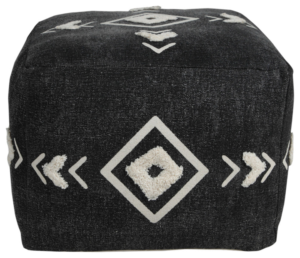Textured Diamond Medallion Pouf Ottoman