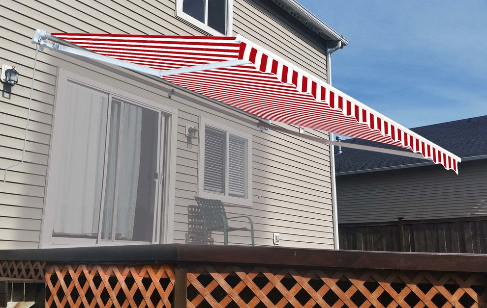 Aleko Retractable Awning, 13'x10', Red/White Stripes