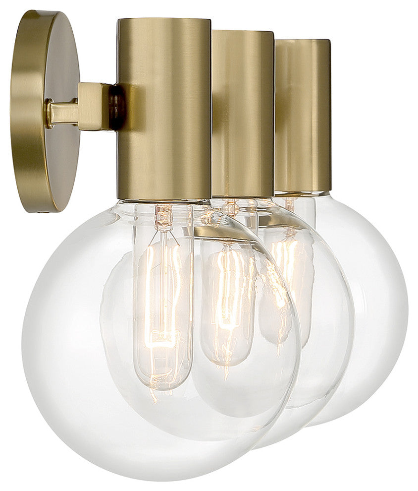Wright 3-Light Bathroom Vanity Light, Matte Black, Warm Brass