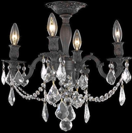 Elegant Lighting Rosalia 4-Light Flush Mount, Dark Bronze, Royal Cut, Clear