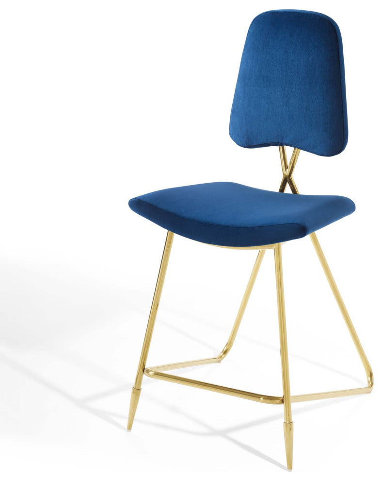 Counter Stool Chair, Set of 2, Velvet, Metal, Blue Navy, Modern, Bar Pub Bistro