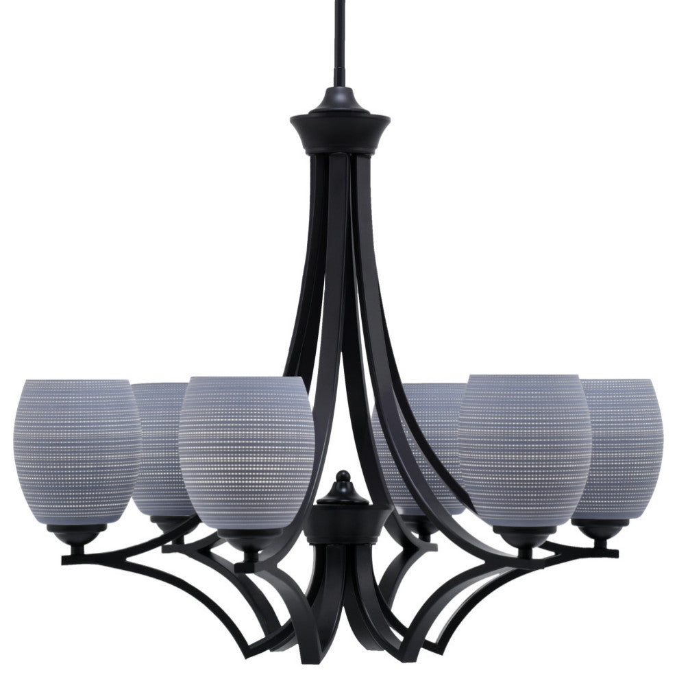 Zilo 6 Light Chandelier, Matte Black Finish With 5" Gray Matrix Glass