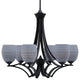 Zilo 6 Light Chandelier, Matte Black Finish With 5" Gray Matrix Glass