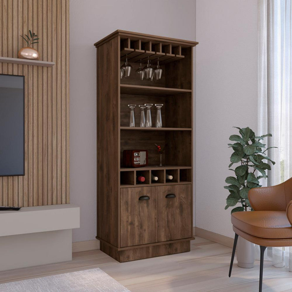 70H Bar Cabinet with Wine Rack, Upper Glass Cabinet