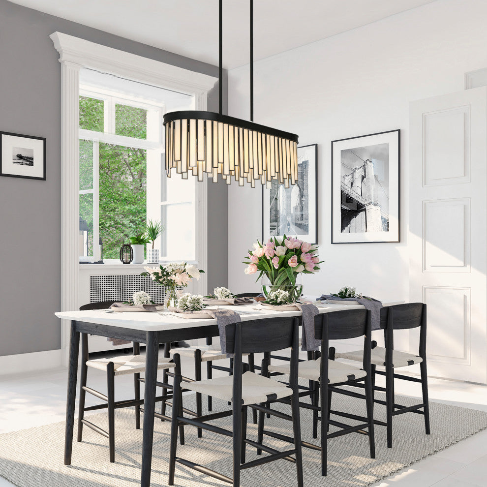 LNC Hemera 6-Light Modern Linear Large Pendant Island Light, White Glass