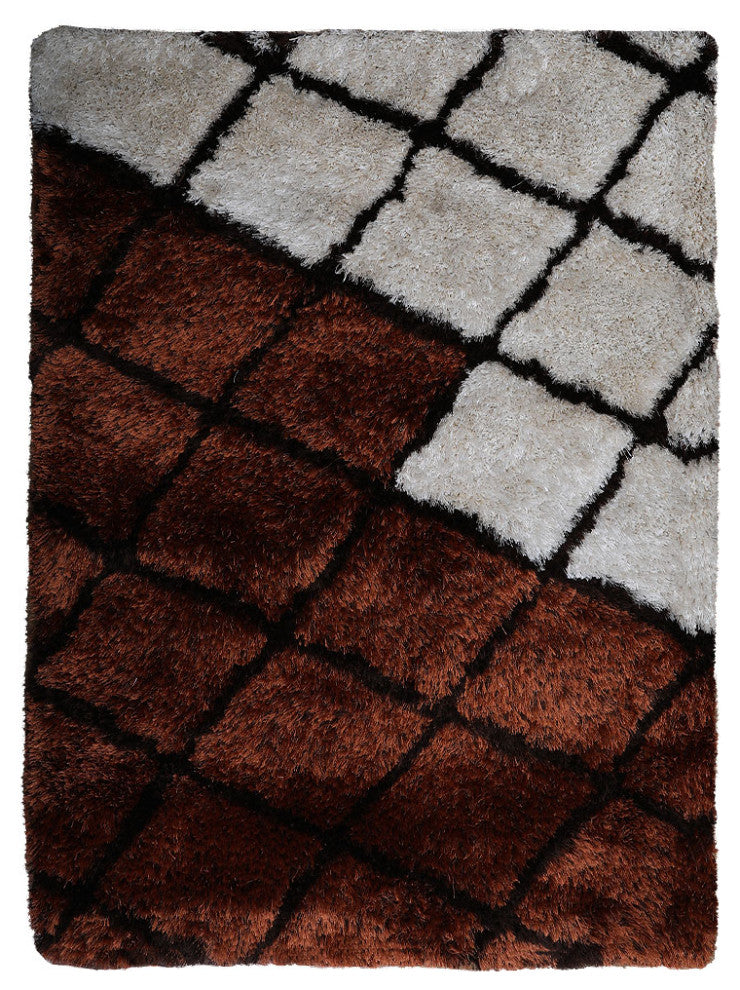 HAND TUFTED SHAG POLYESTER ECO-FRIENDLY AREA RUGS -Purple Beige Color, Geometric